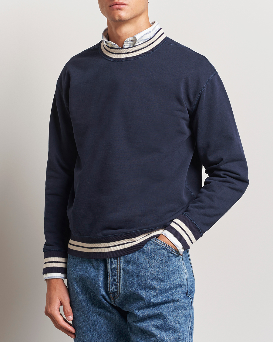 Herre |  | Drake\'s | Striped Rib Sweatshirt Navy