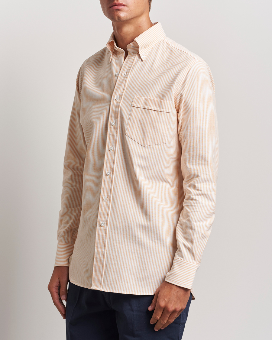 Herre |  | Drake\'s | Striped Button Down Oxford Shirt Orange