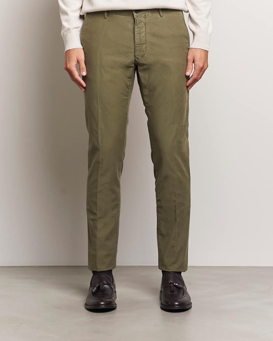 Herre |  | Incotex | Slim Fit Garment Dyed Slacks Dark Green