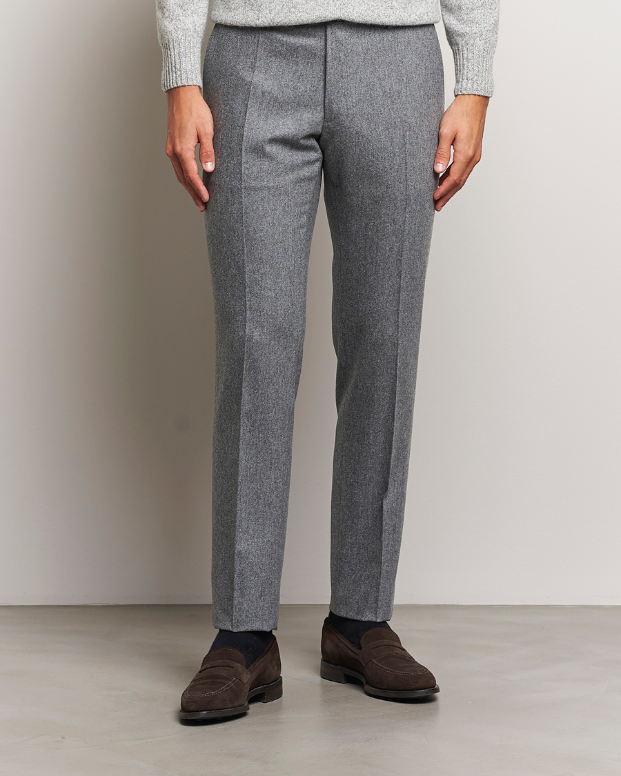 Herre |  | Incotex | Slim Fit Carded Flannel Trousers Grey Melange