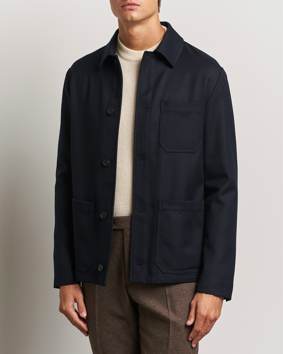 Herre | Dressede jakker | Incotex | Wool Cover Shirt Jacket Navy