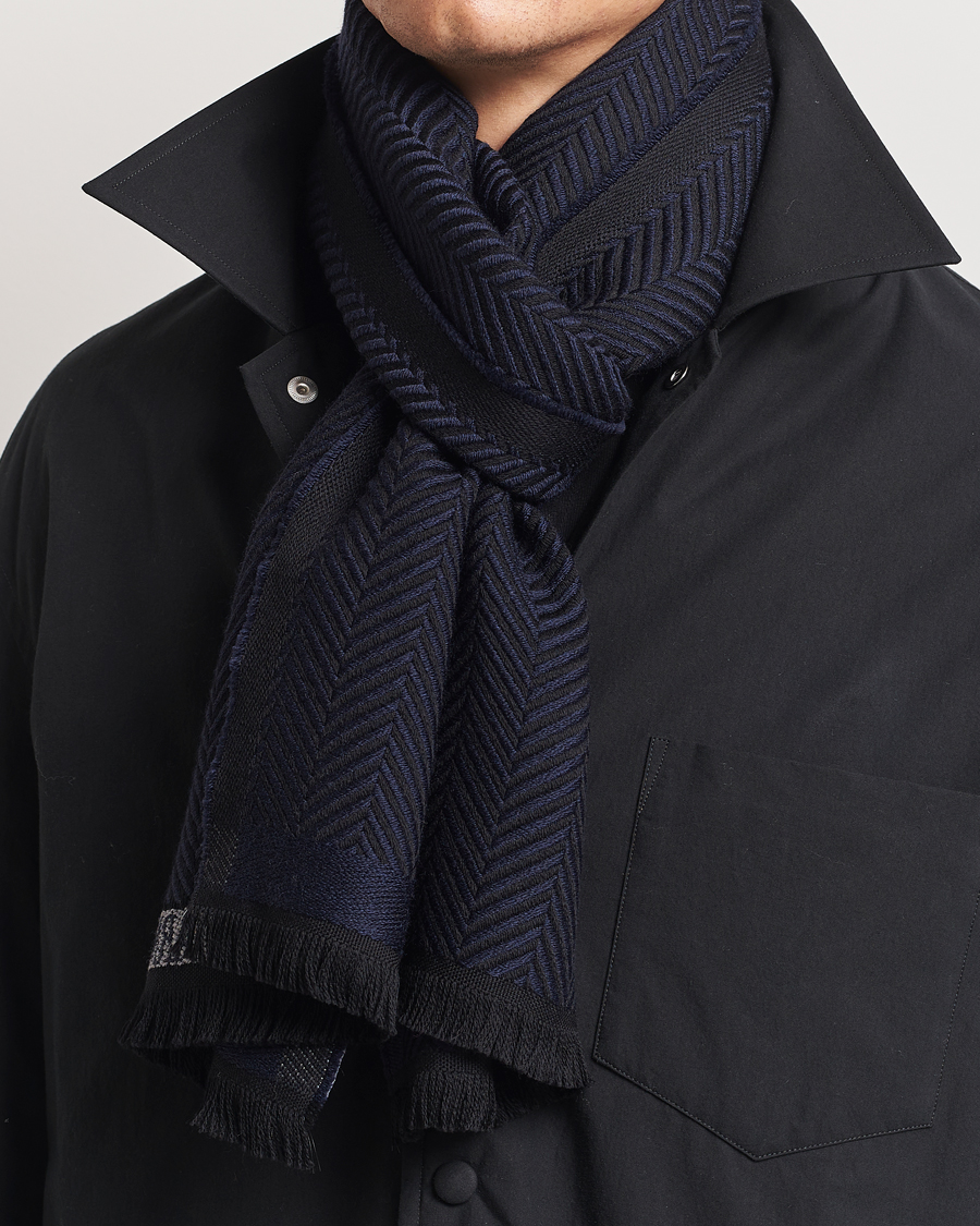 Herre |  | Giorgio Armani | Wool Chevron Scarf Navy