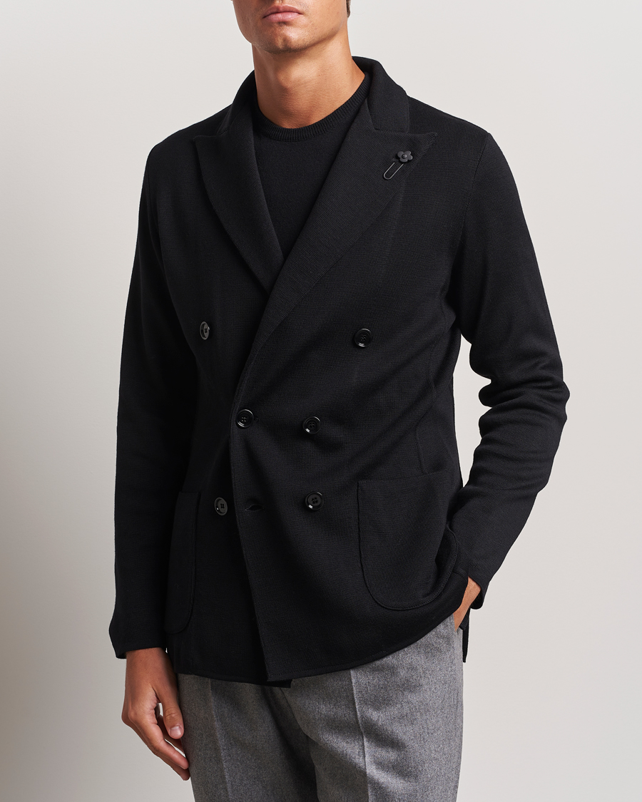 Herre | Nye produktbilder | Lardini | Knitted Double Breasted Wool Blazer Black