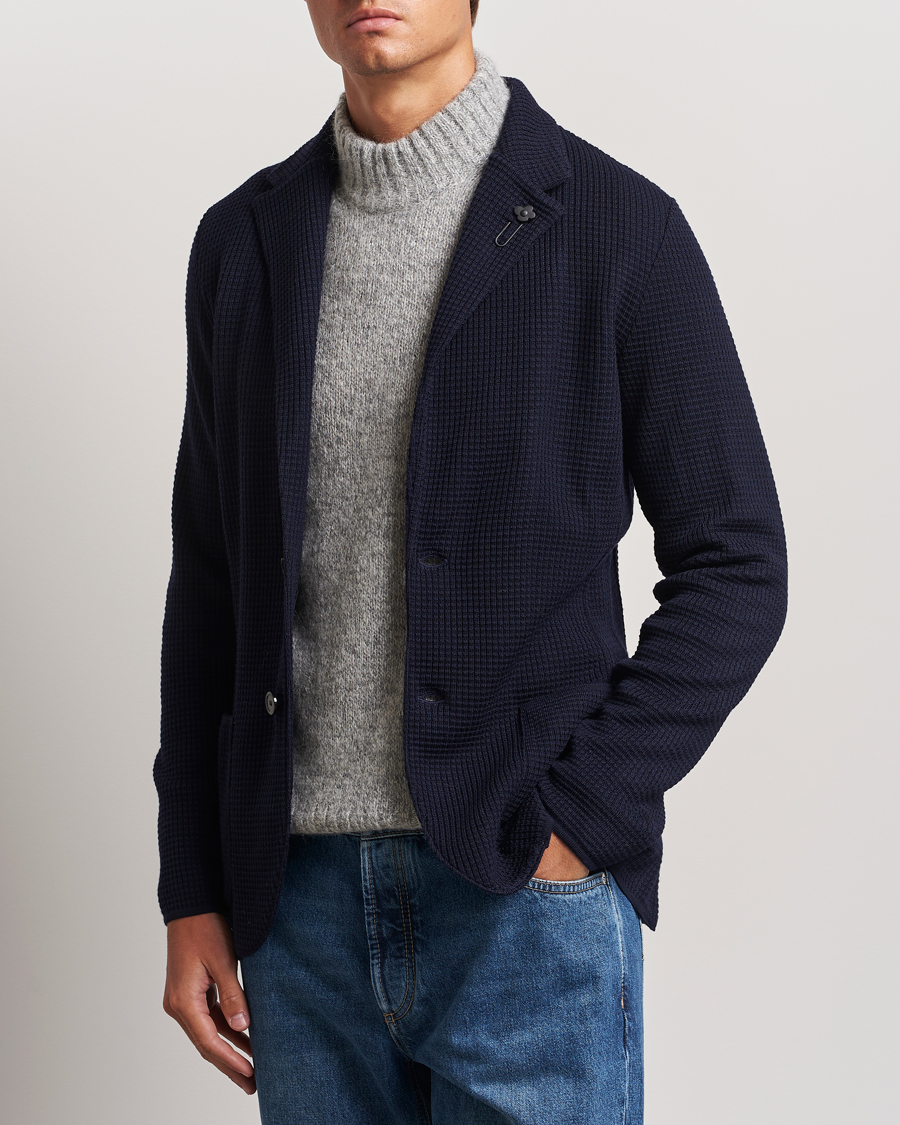 Herre | Strikkede blazere | Lardini | Knitted Structure Wool Blazer Navy