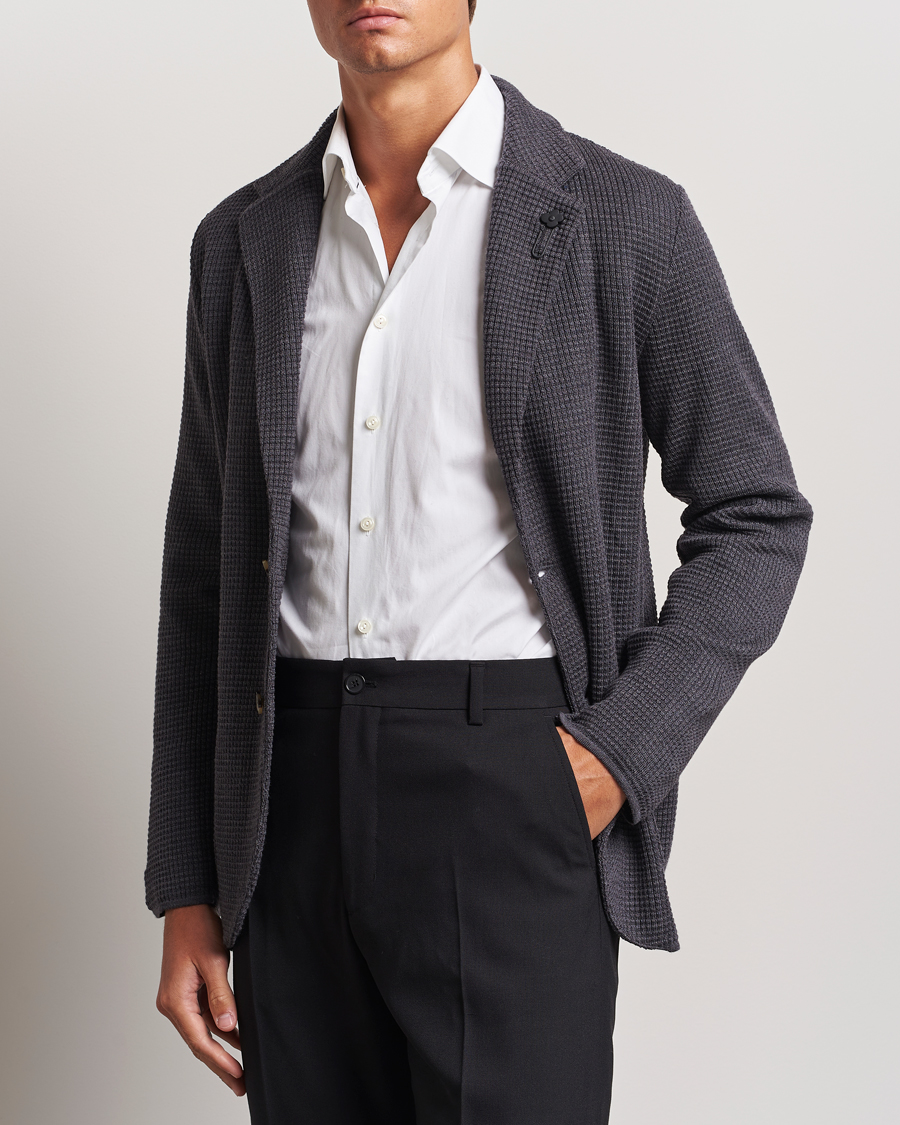 Herre | Strikkede blazere | Lardini | Knitted Structure Wool Blazer Dark Grey