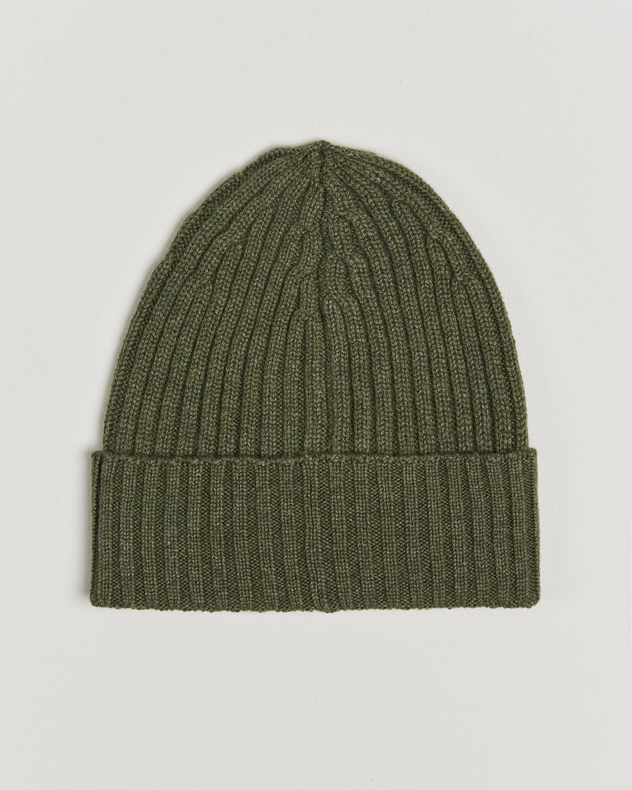 Herre |  | Piacenza Cashmere | Ribbed Cashmere Beanie Olive