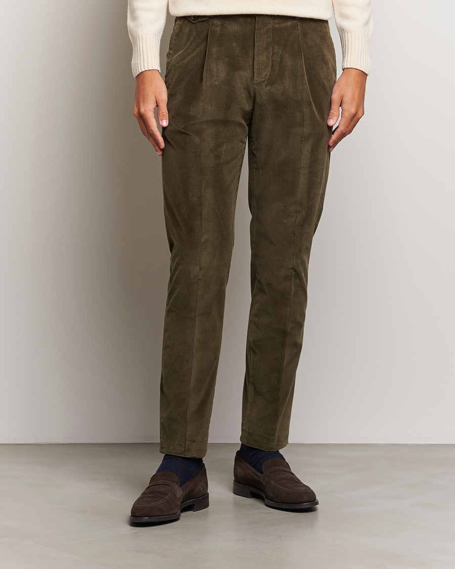Herre |  | PT01 | Slim Fit Corduroy Trousers Dark Green