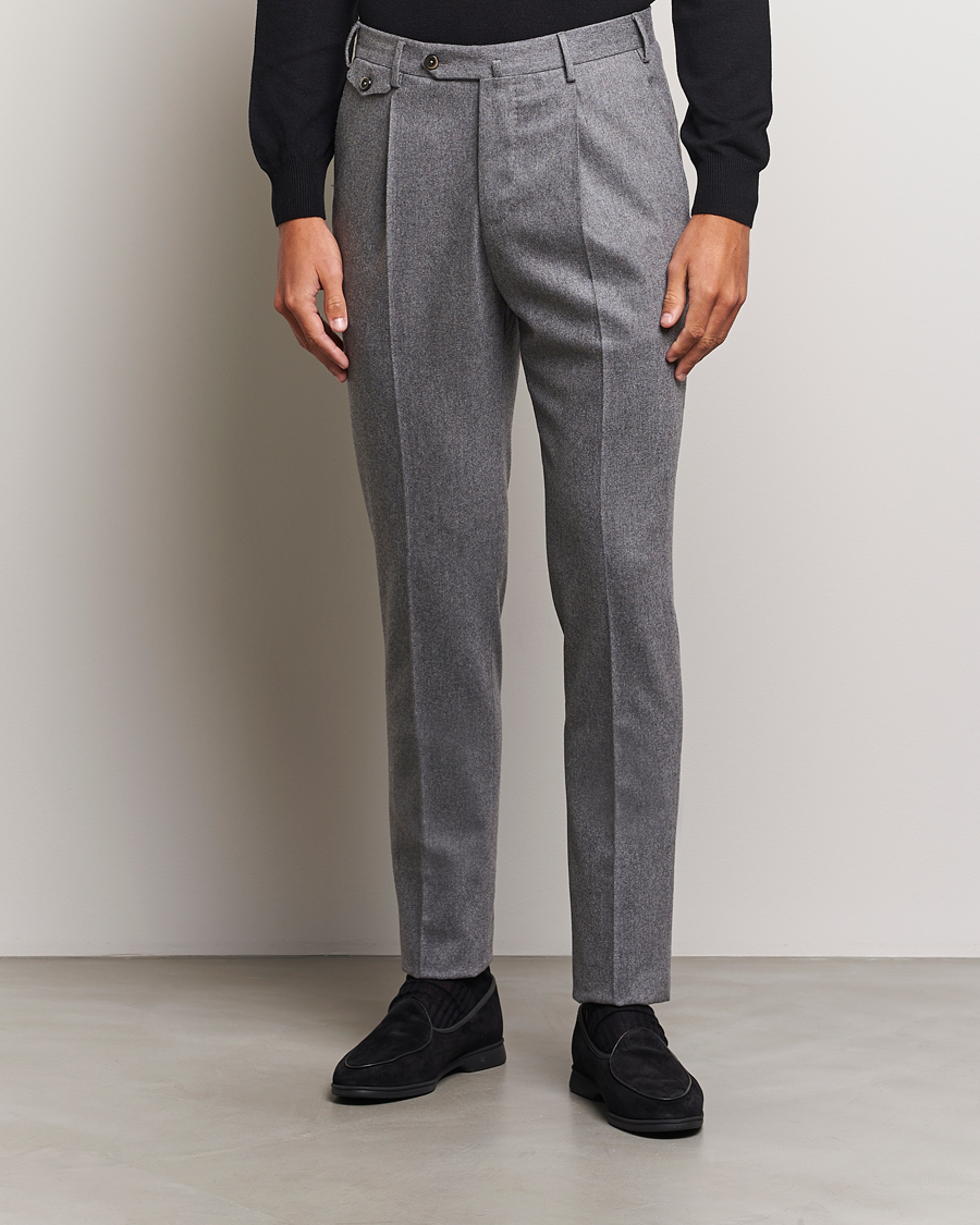 Herre | Nytt i butikken | PT01 | Slim Fit Pleated Wool/Cashmere Trousers Grey Melange