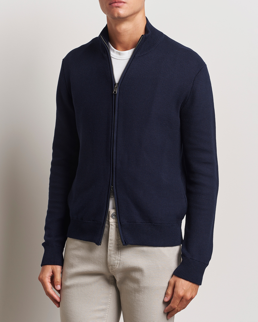 Herre |  | Ralph Lauren Purple Label | Cotton/Silk Full Zip Sweater Navy