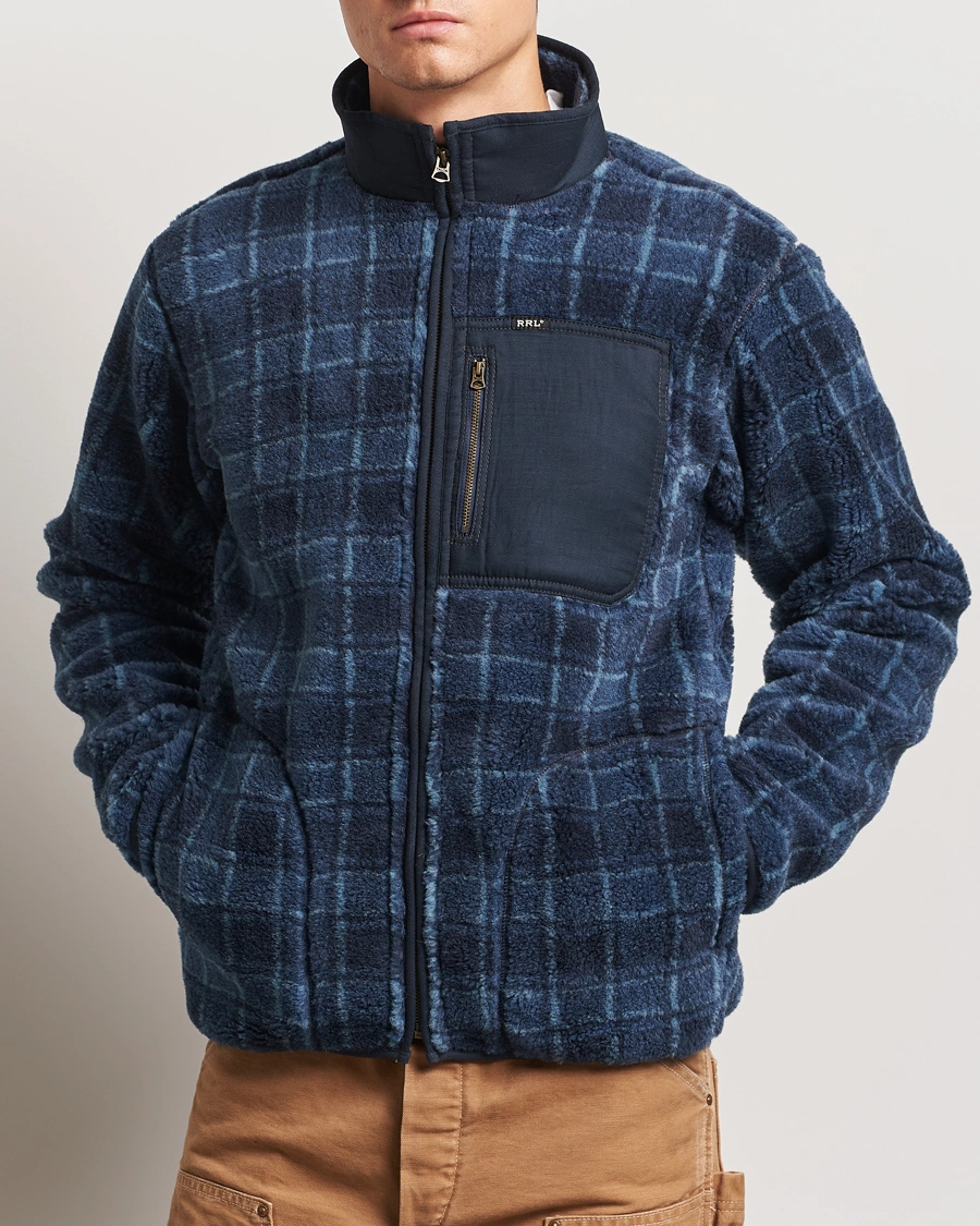 Herre |  | RRL | Gabe Fleece Full Zip Navy Plaid