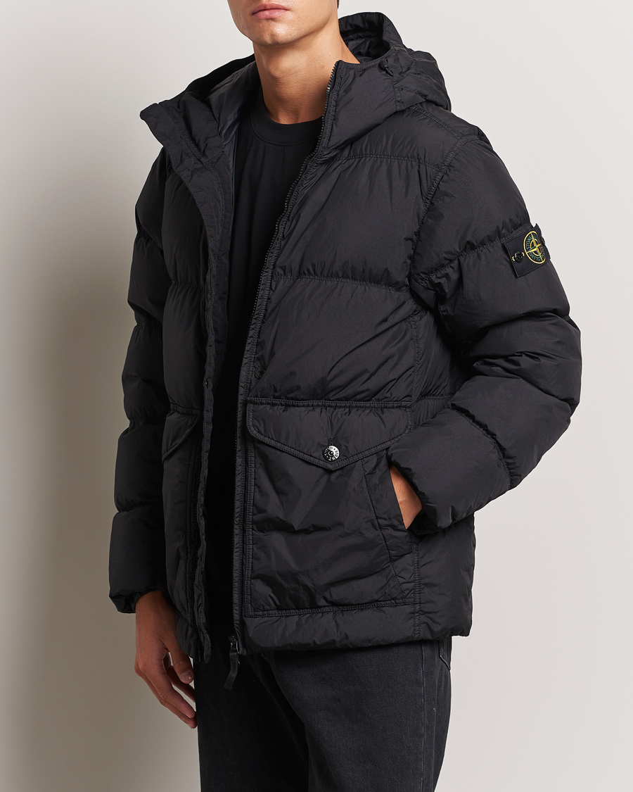 Herre | Boble- og Dunjakker | Stone Island | Garment Dyed Recycled Nylon Down Hooded Jacket Black