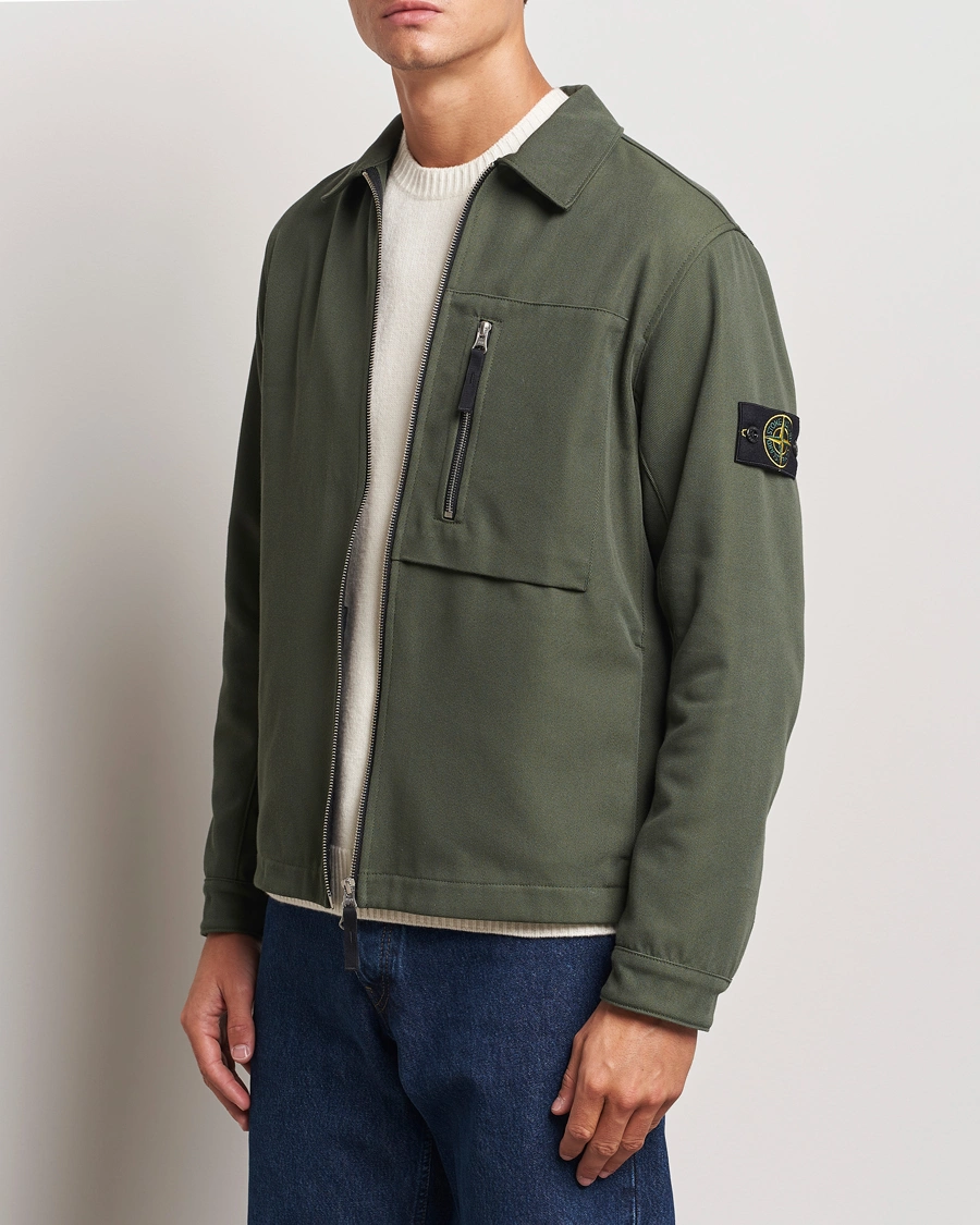 Herre |  | Stone Island | Cotton Nylon Zip Overshirt Musk