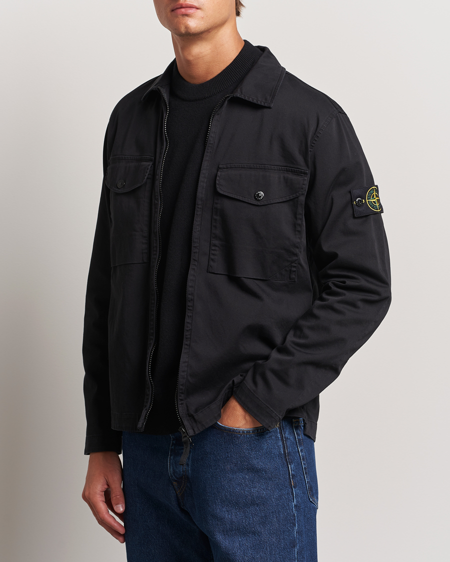 Herre | Vårjakker | Stone Island | Garment Dyed Cotton Zip Overshirt Black