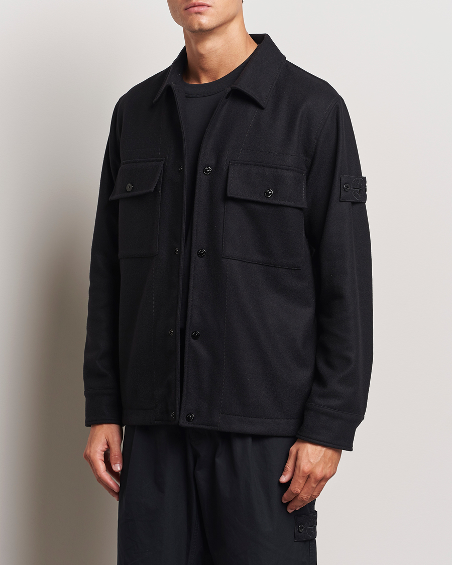 Herre |  | Stone Island | Ghost Wool/Nylon Flannel Overshirt Black