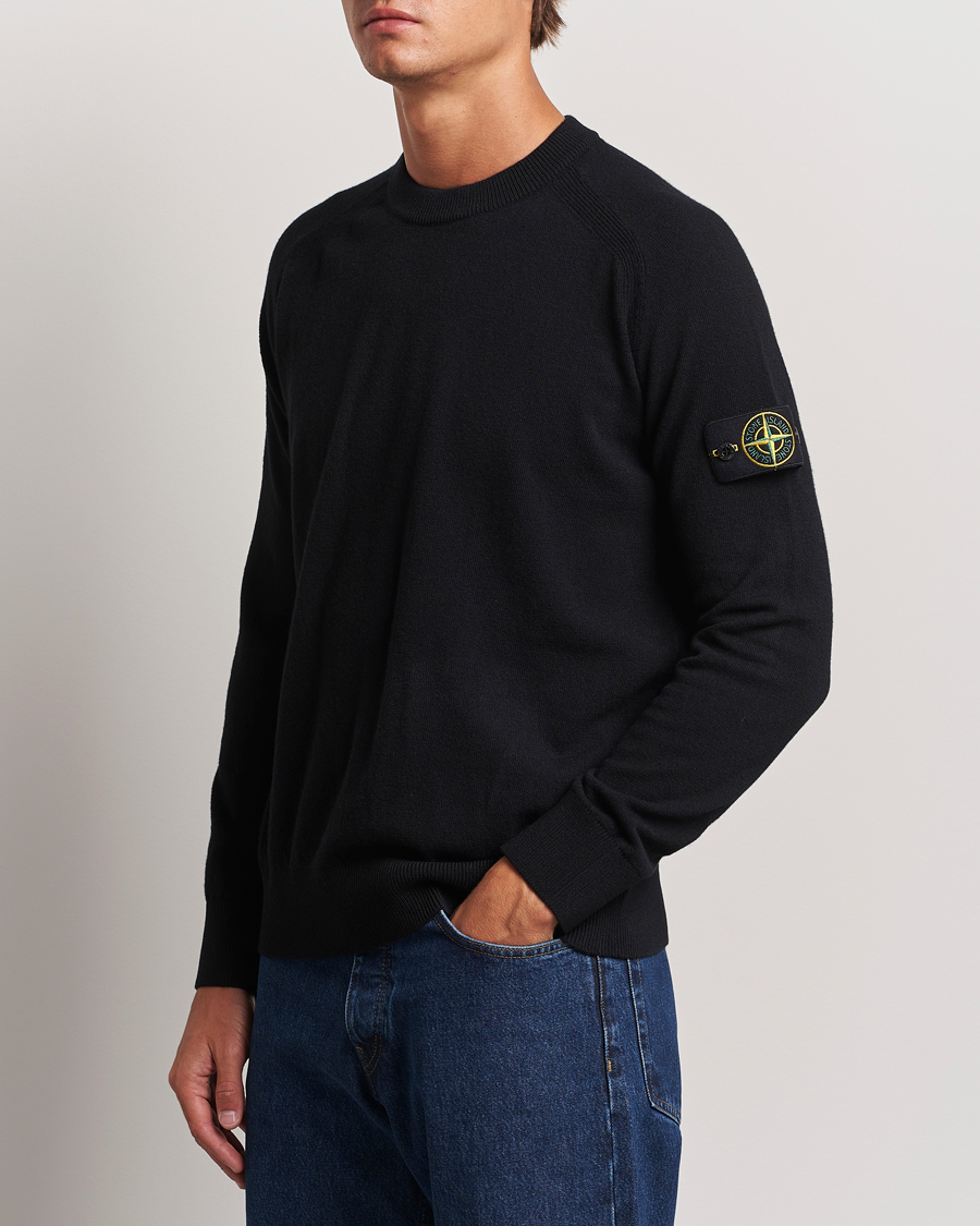 Herre | Strikkede gensere | Stone Island | Cardigan Knit Geelong Wool Crew Neck Black