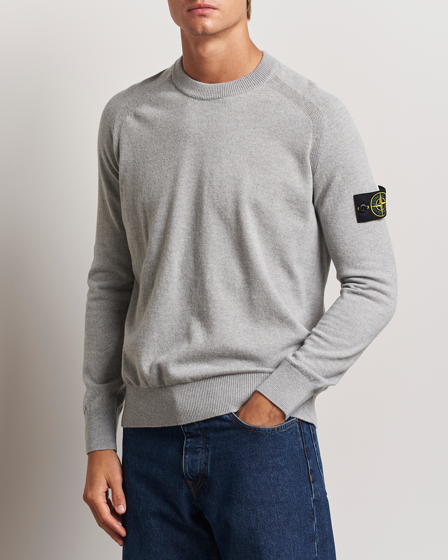 Herre | Strikkede gensere | Stone Island | Cardigan Knit Geelong Wool Crew Neck Melange Grey