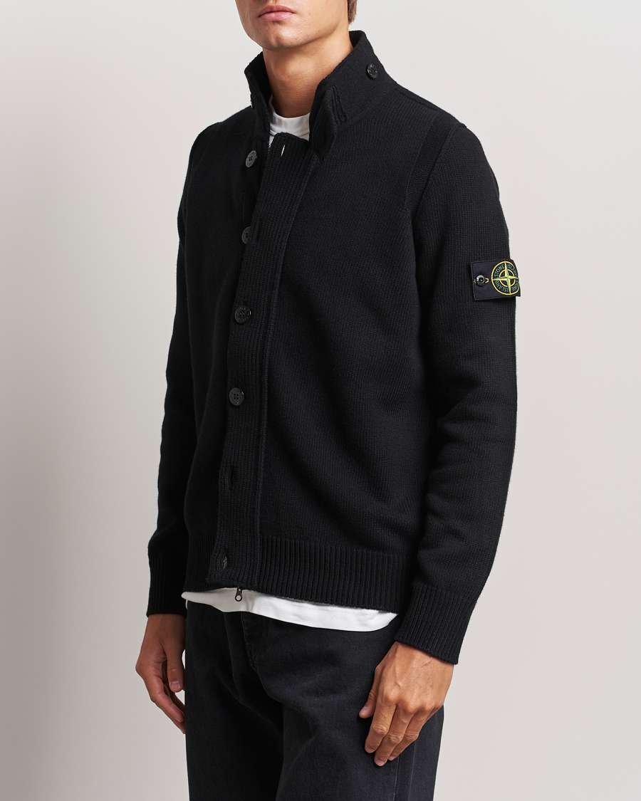 Herre | Stone Island | Stone Island | Knitted Lambswool Zip Cardigan Black