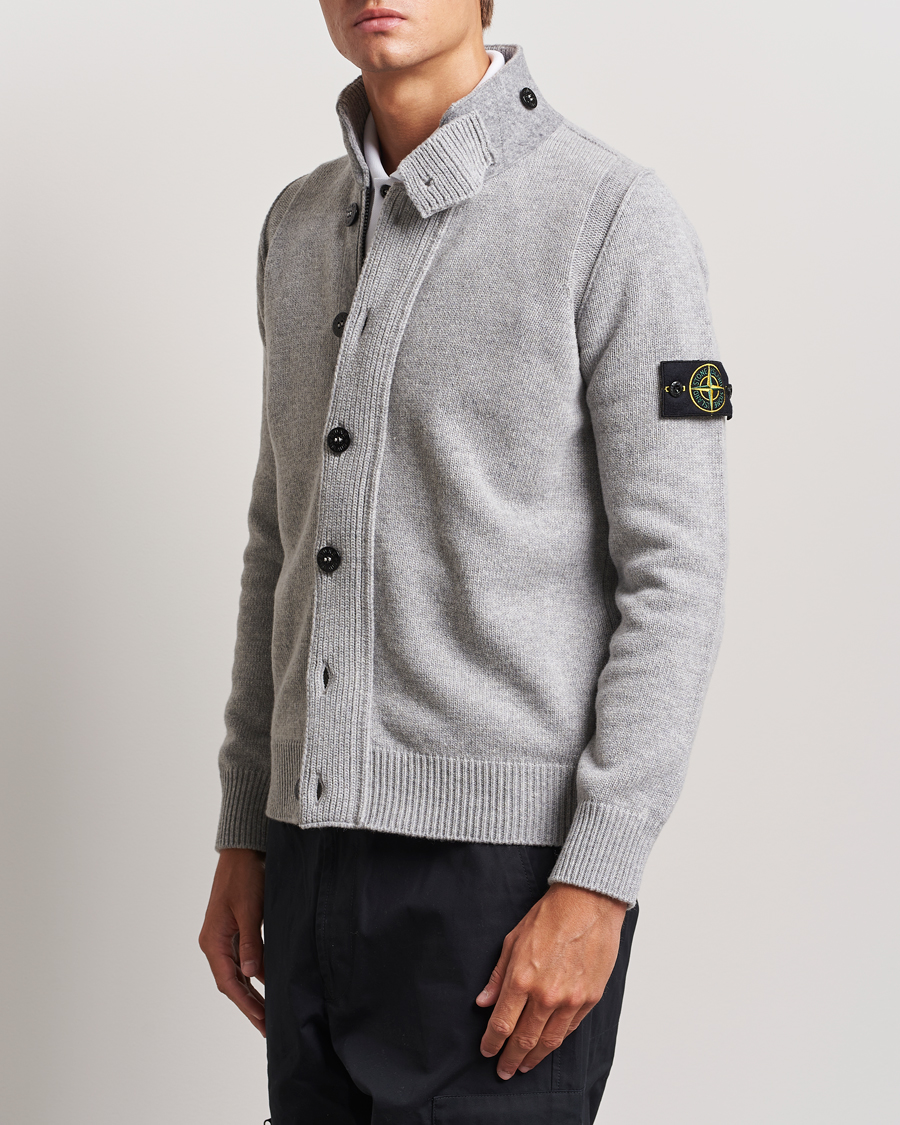 Herre |  | Stone Island | Knitted Lambswool Zip Cardigan Melange Grey