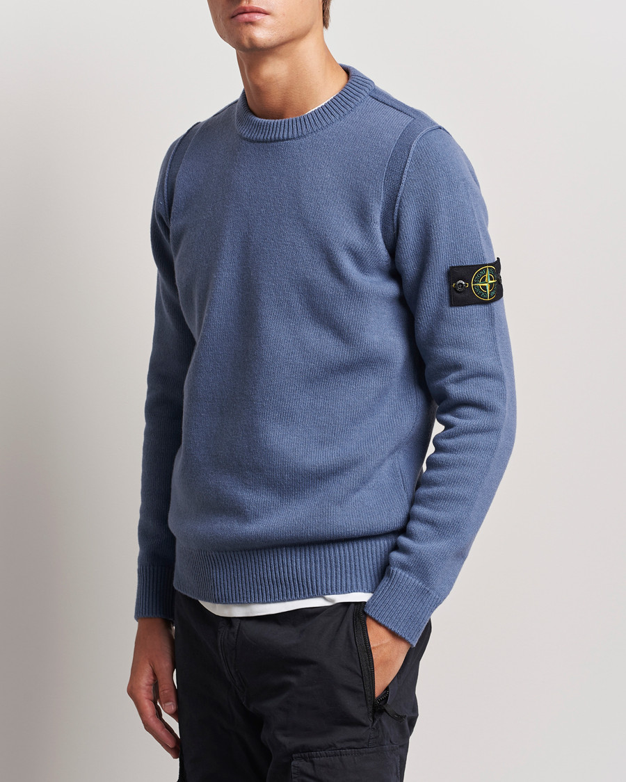 Herre | Strikkede gensere | Stone Island | Knitted Lambwool Sweater Mid Blue