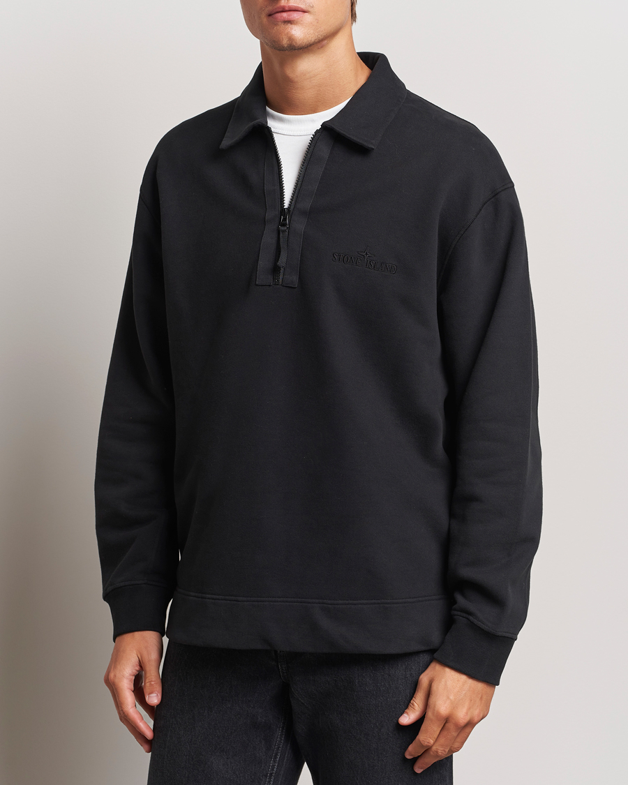 Herre | Sweatshirts | Stone Island | Garment Dyed Fleece Zip Polo Black