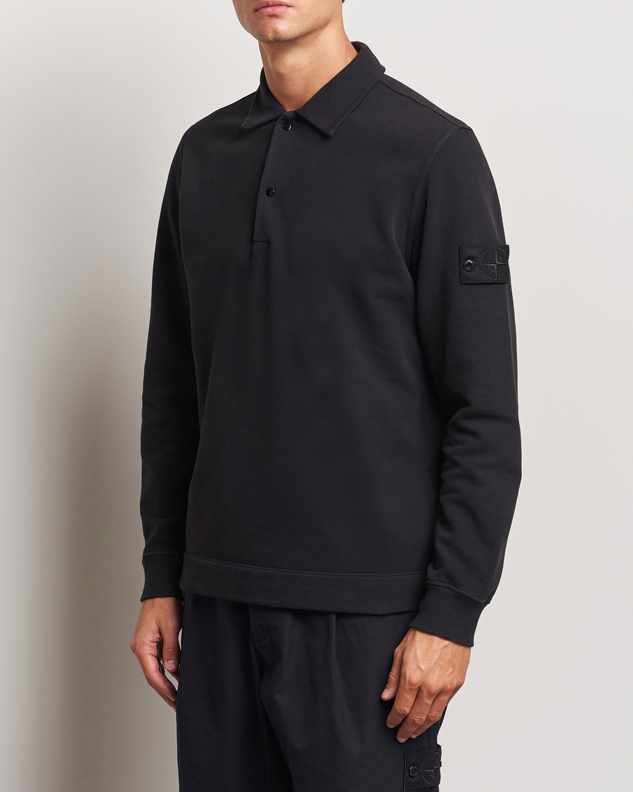 Herre | Sweatshirts | Stone Island | Ghost Organic Cotton Fleece Polo Sweatshirt Black