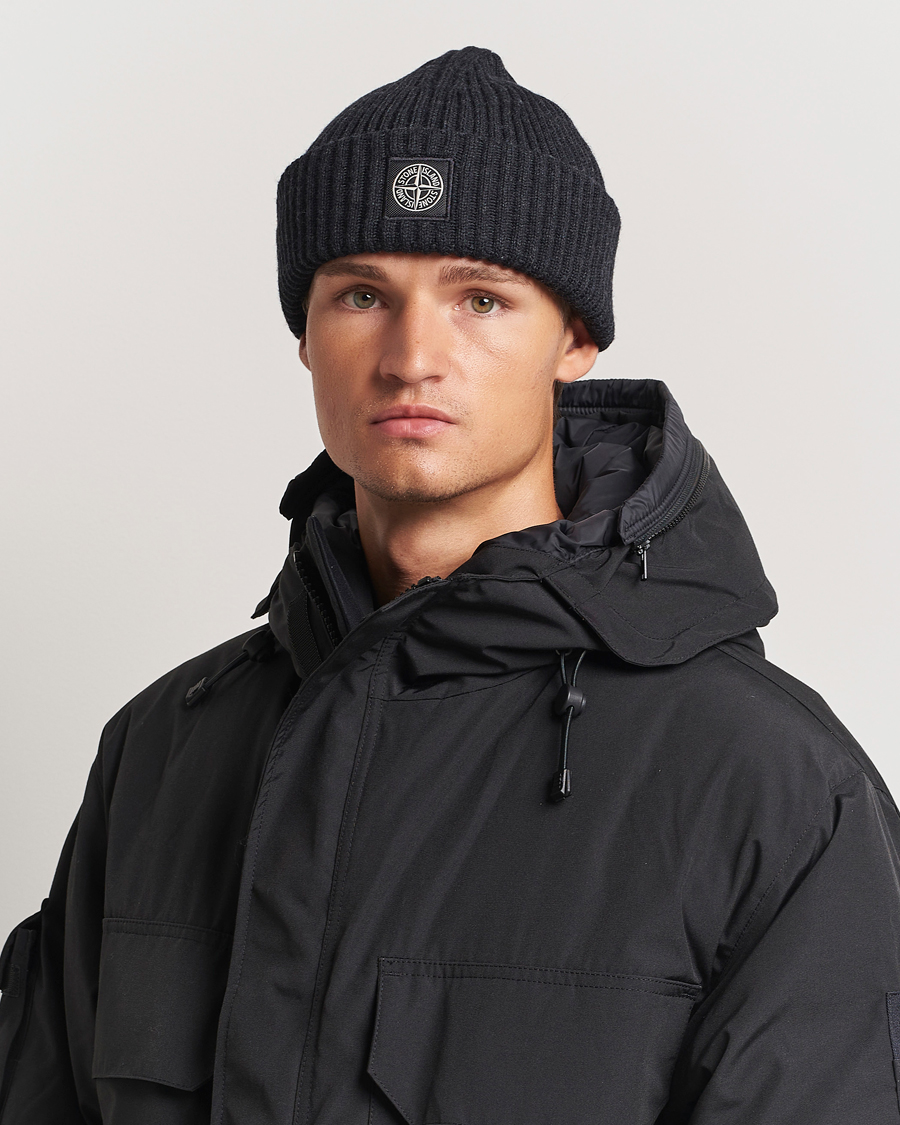 Herre |  | Stone Island | Full Rib Wool Beanie Melange Charcoal