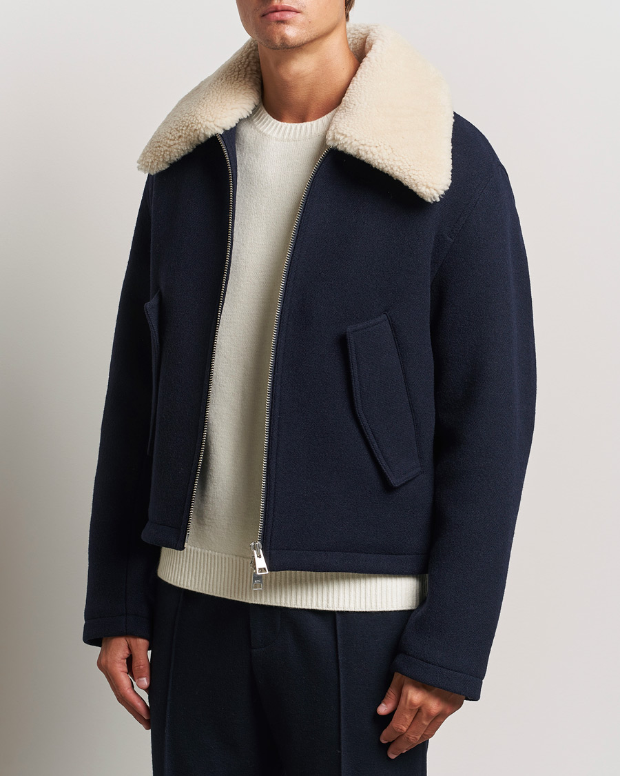 Herre |  | AMI | Wool Shearling Bomber Jacket Navy