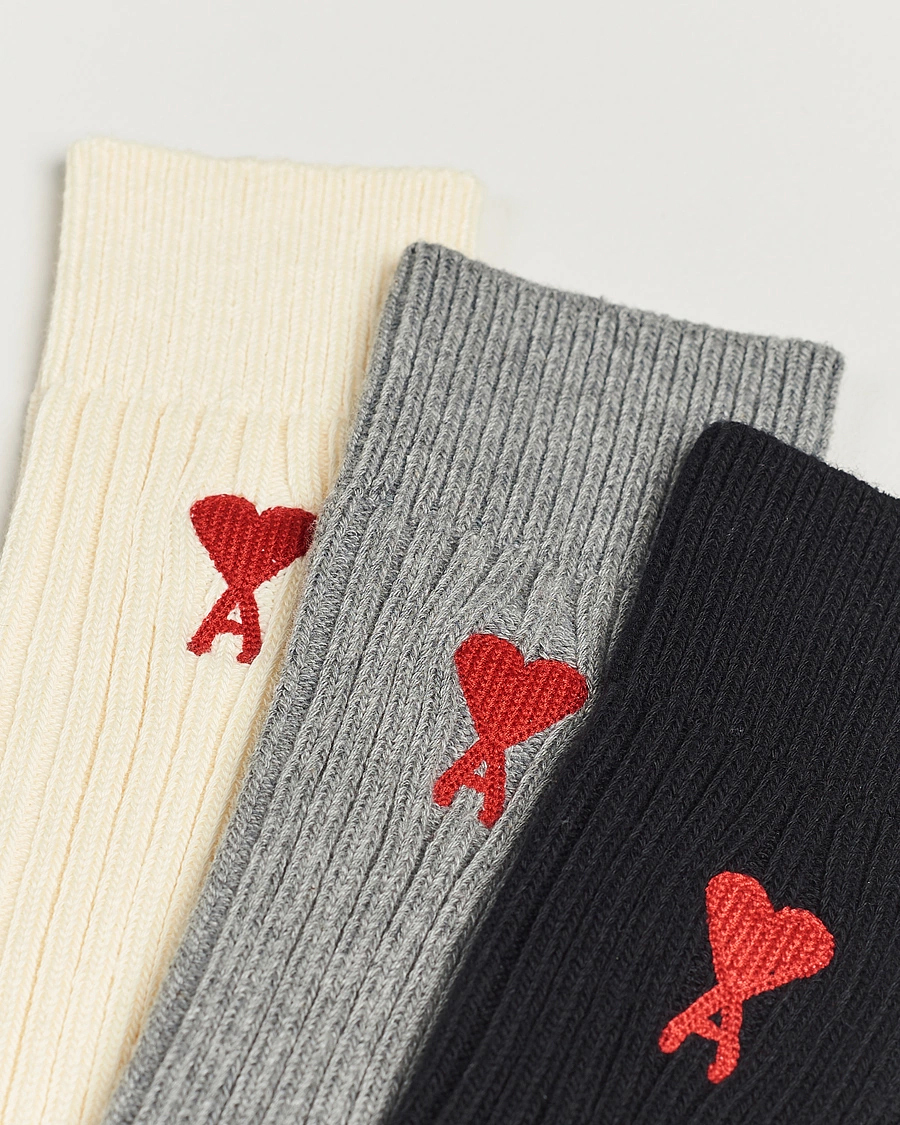 Herre | Nytt i butikken | AMI | 3-Pack Heart Logo Socks White/Grey/Black