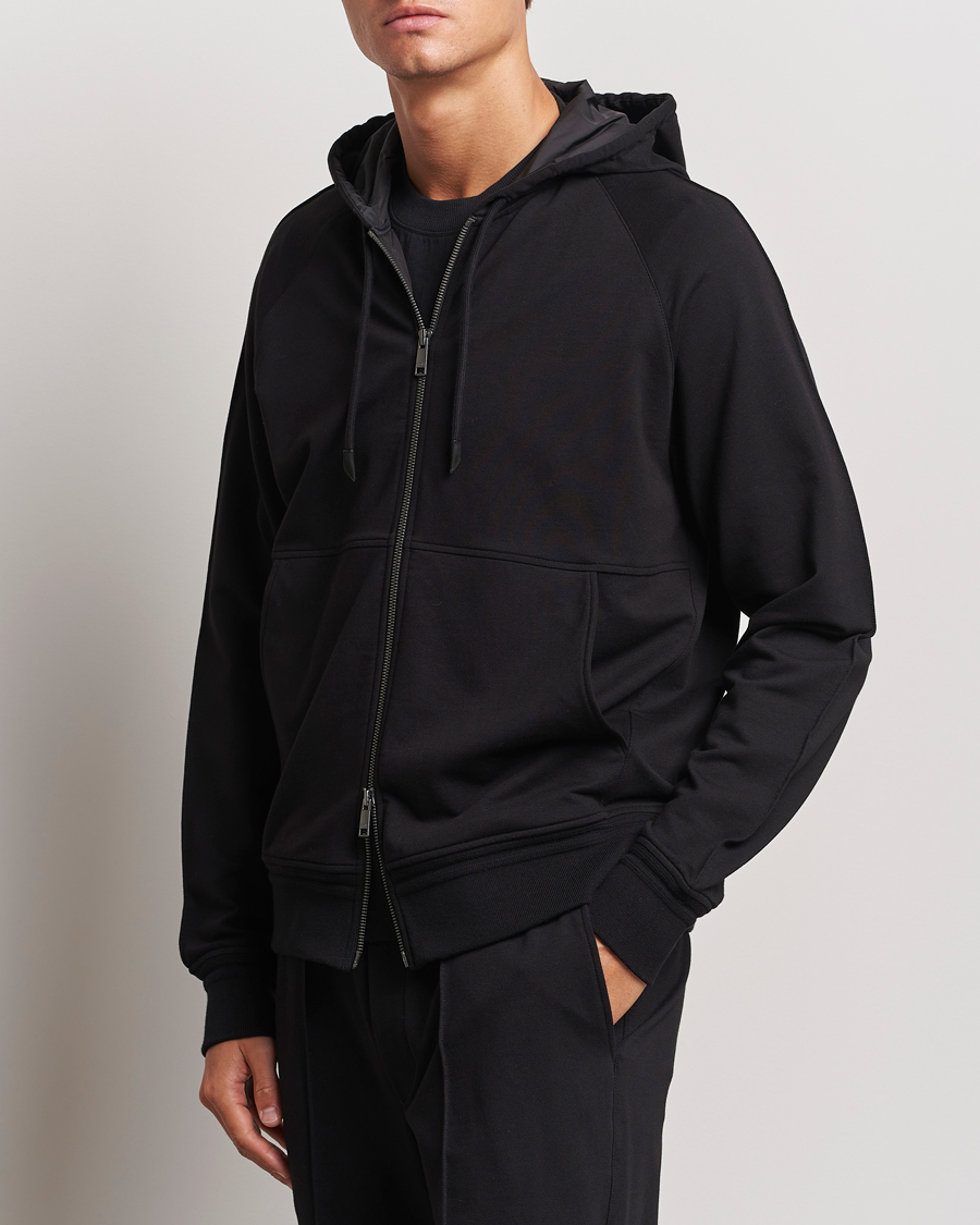 Herre |  | Zegna | Cotton Stretch Zip Hoodie Black