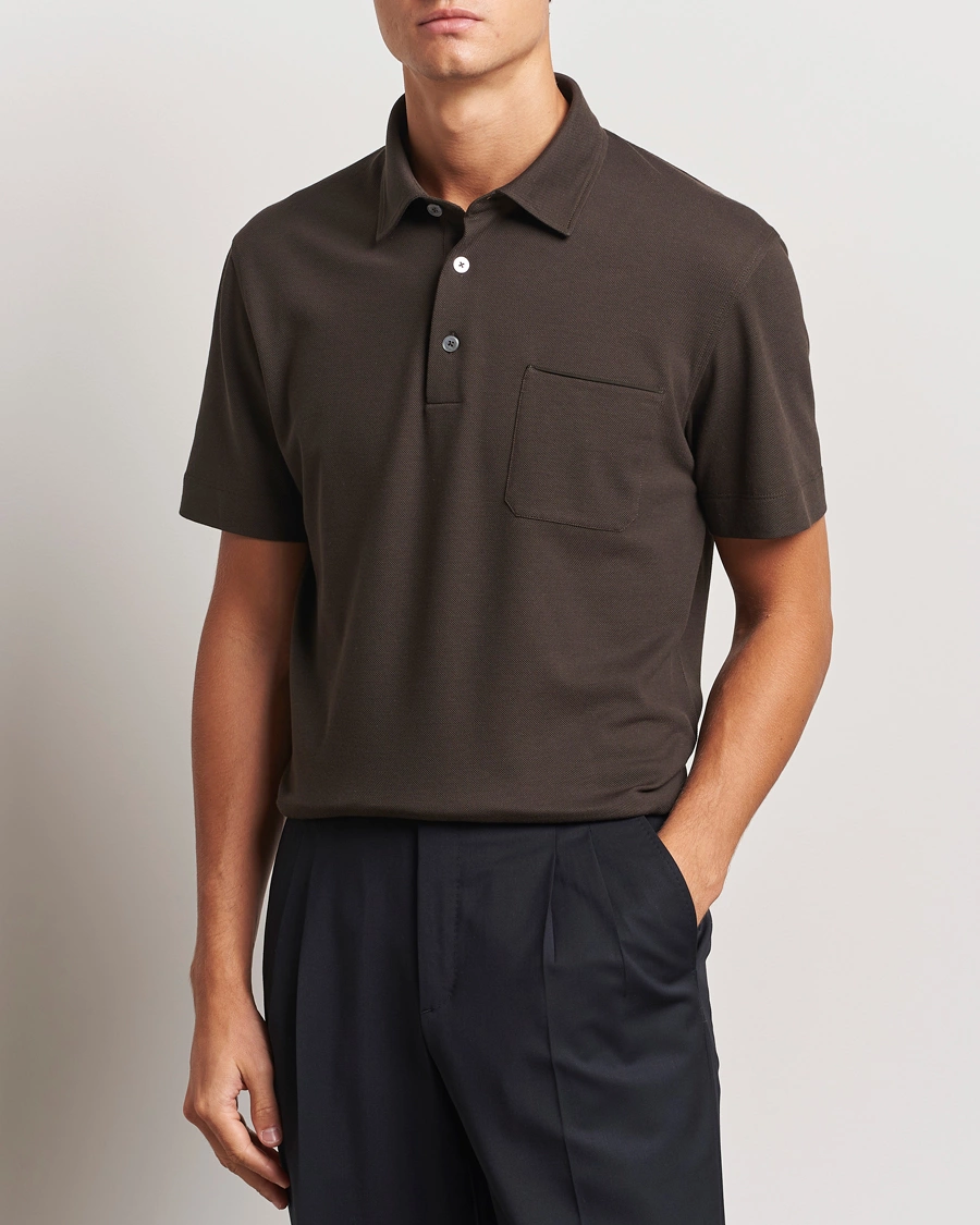 Herre |  | Zegna | Short Sleeve Pocket Polo Dark Brown