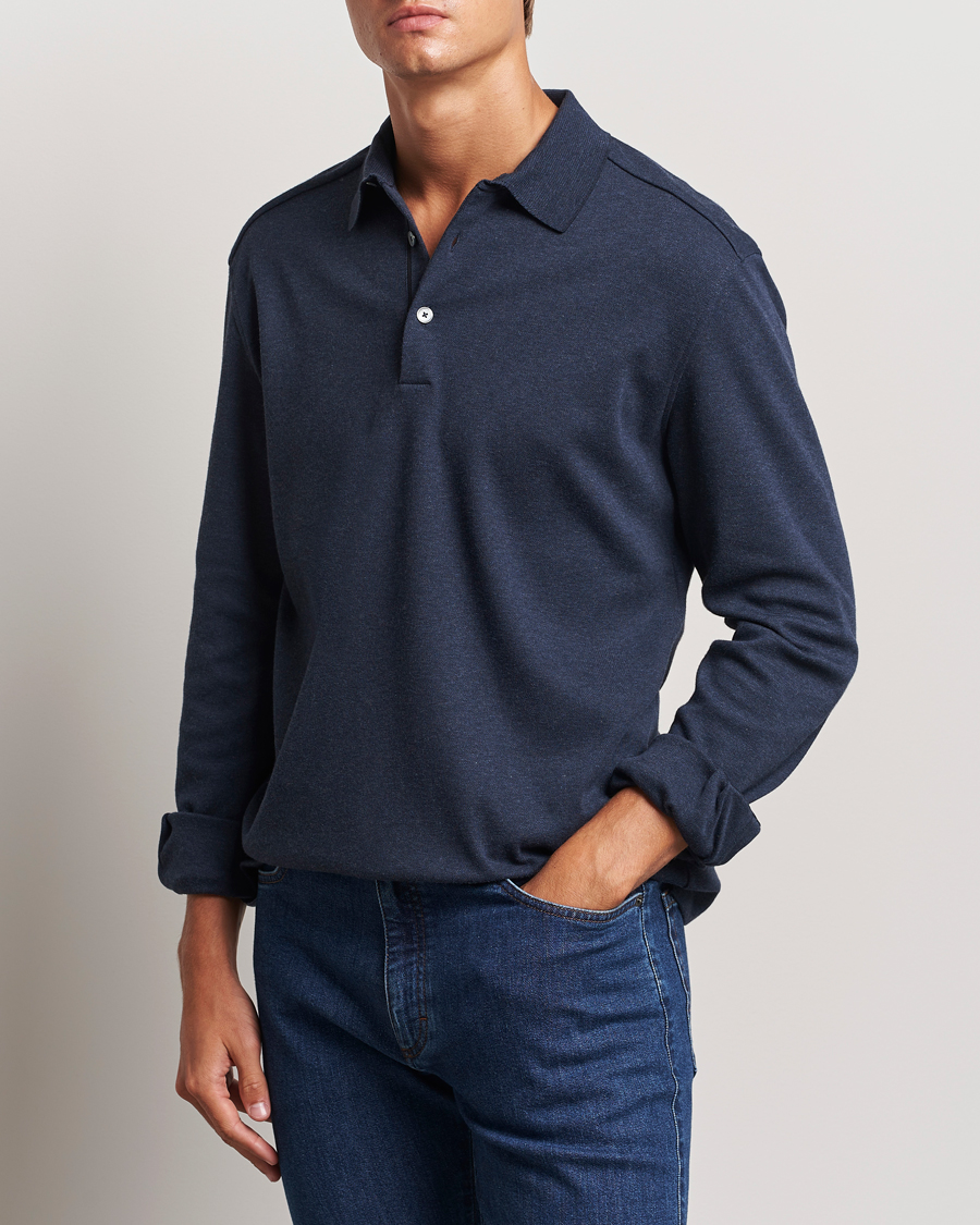 Herre |  | Zegna | Soft Cotton Long Sleeve Polo Navy