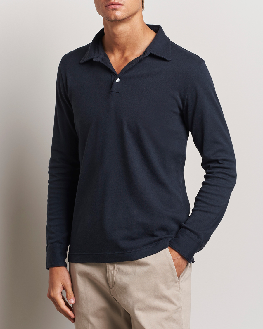 Herre |  | Zanone | Heavy Jersey Long Sleeve Polo Navy