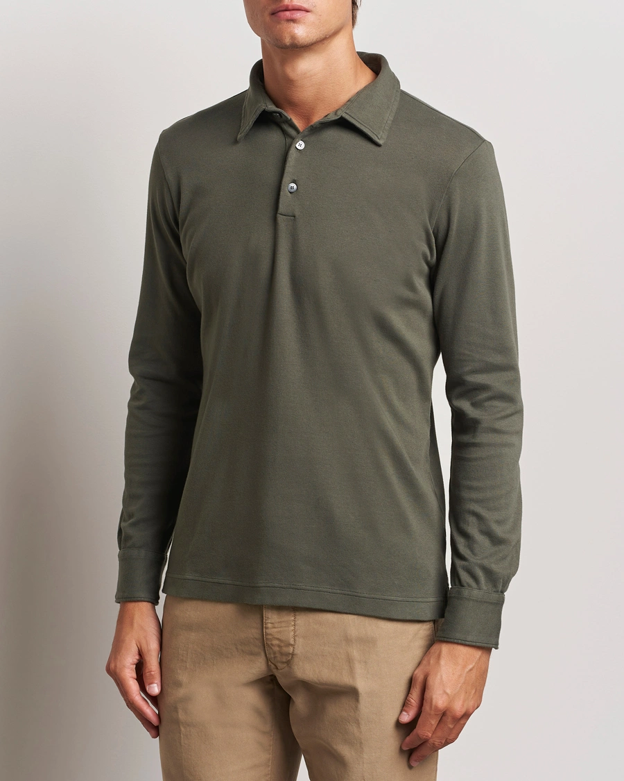 Herre |  | Zanone | Heavy Jersey Long Sleeve Polo Olive