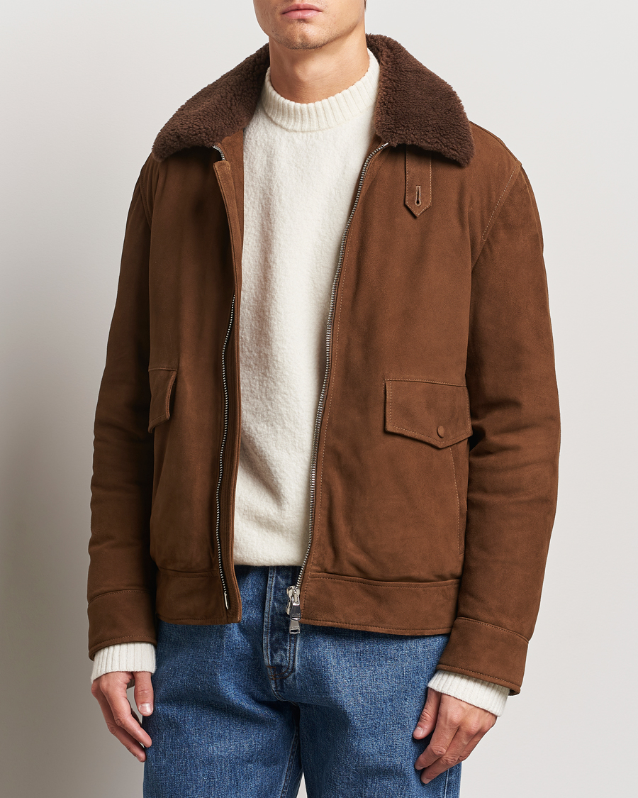 Herre |  | Valstar | Goose Down Shearling Flight Jacket Brown Suede