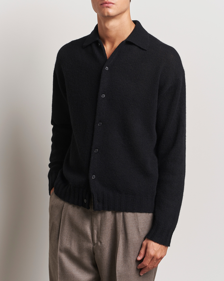 Herre |  | Auralee | Shetland Wool/Cashmere Cardigan Black