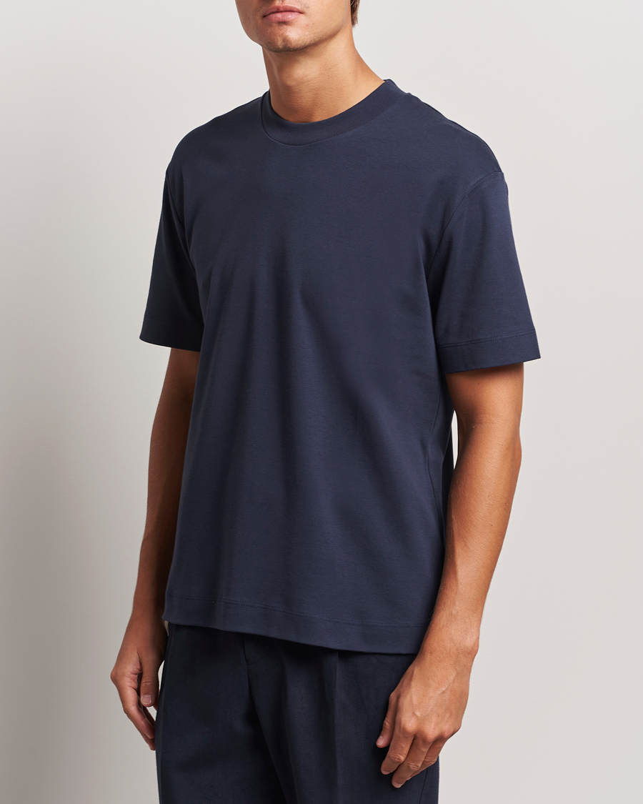 Herre |  | Sunspel | Heavyweight Mock Neck T-Shirt Navy