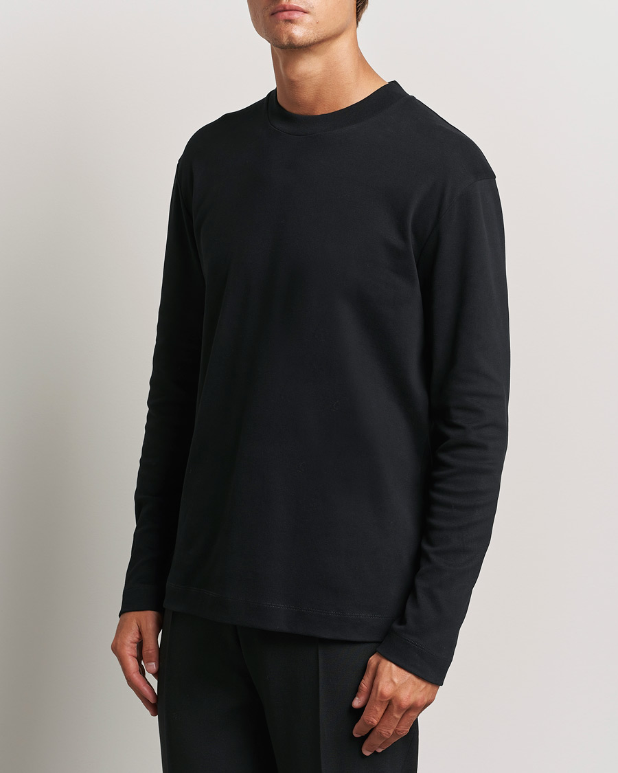 Herre |  | Sunspel | Heavyweight Mock Neck Long Sleeve T-Shirt Black