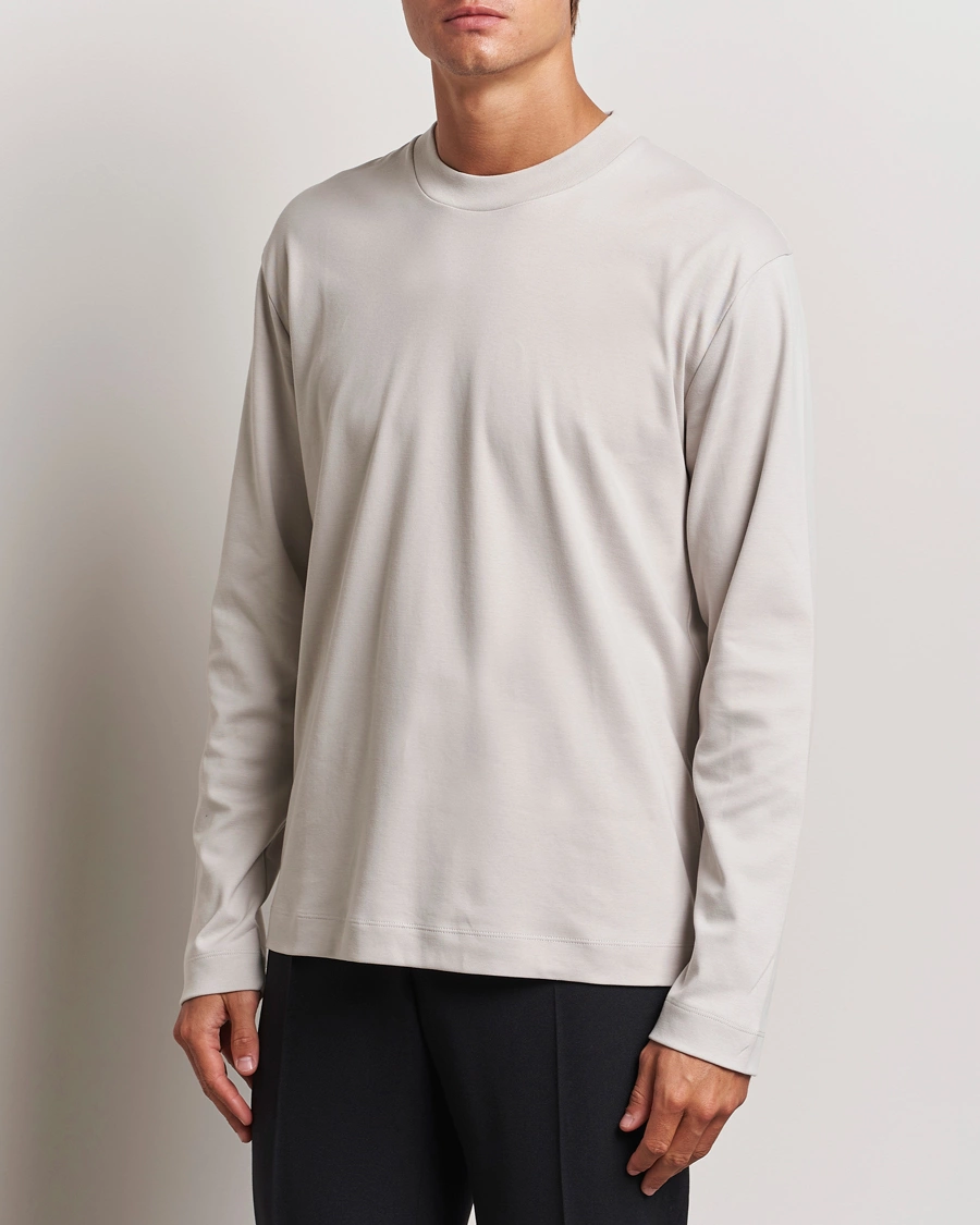 Herre |  | Sunspel | Heavyweight Mock Neck Long Sleeve T-Shirt Putty