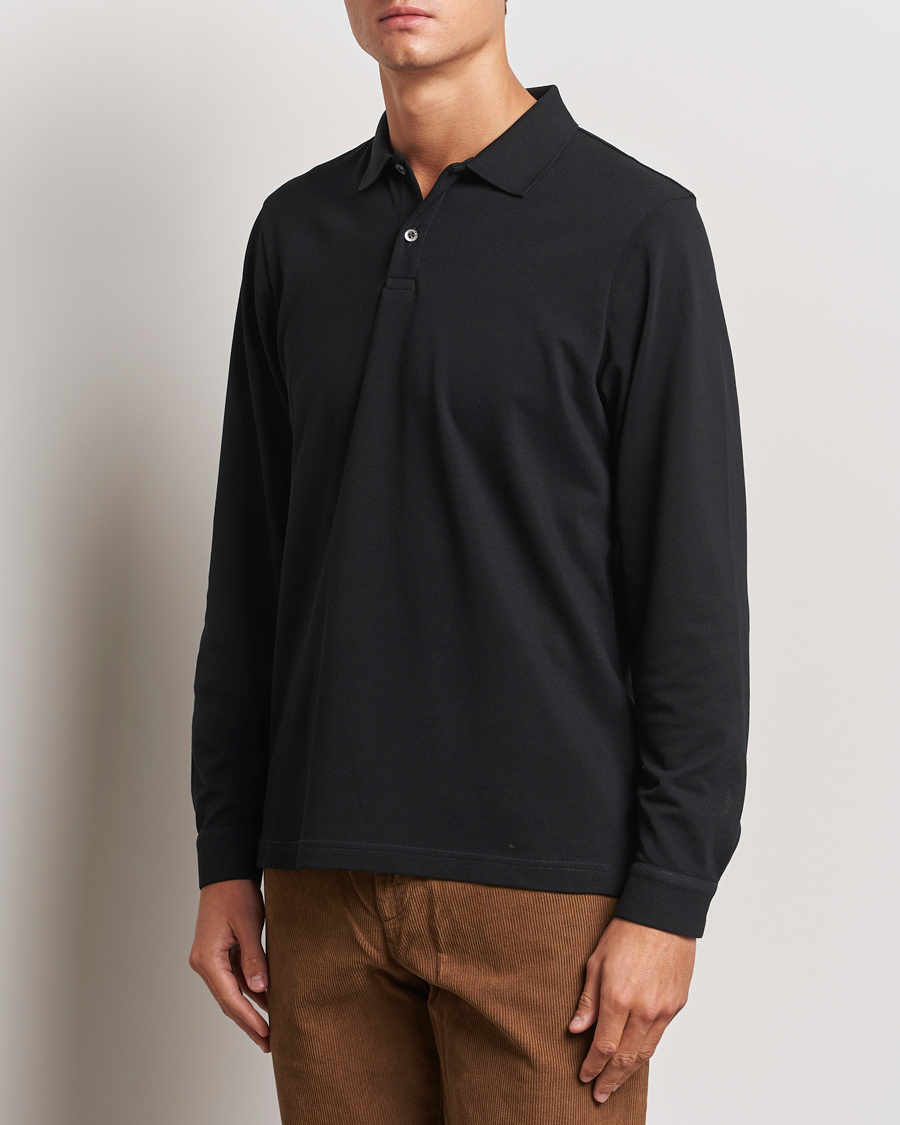 Herre |  | Sunspel | Long Sleeve Pique Poloshirt Black