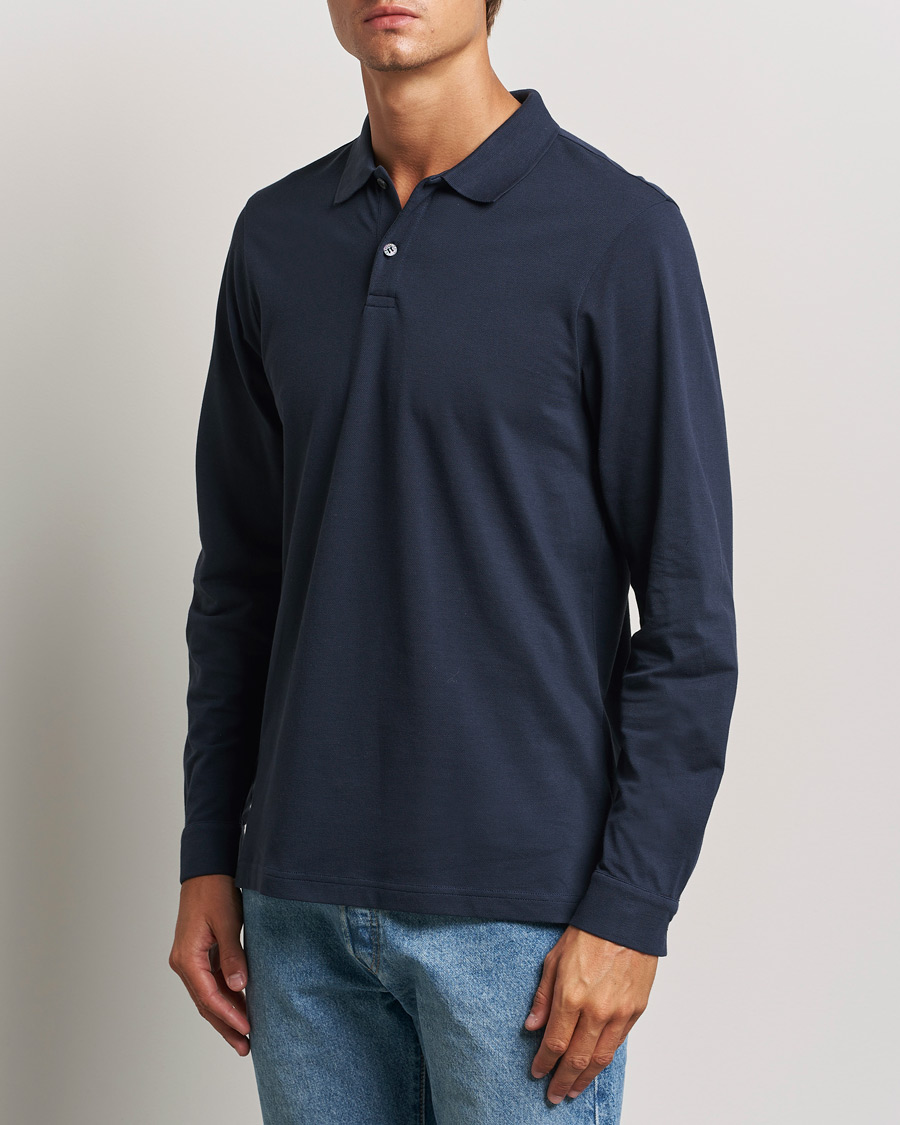 Herre |  | Sunspel | Long Sleeve Pique Poloshirt Navy