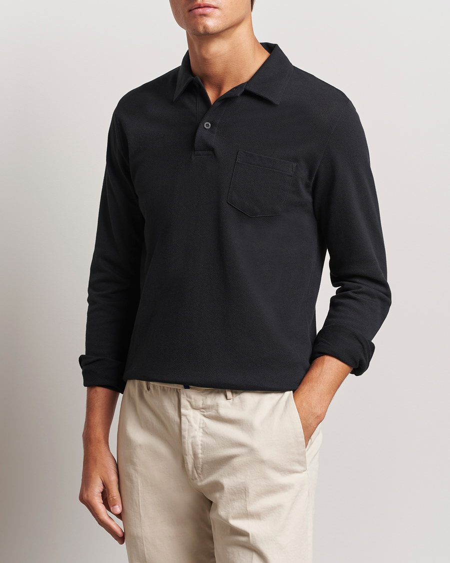 Herre |  | Sunspel | Riviera Long Sleeve Polo Black