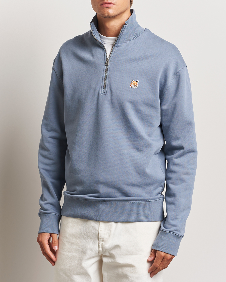 Herre |  | Maison Kitsuné | Fox Head Half Zip Sweatshirt Moonlight Blue