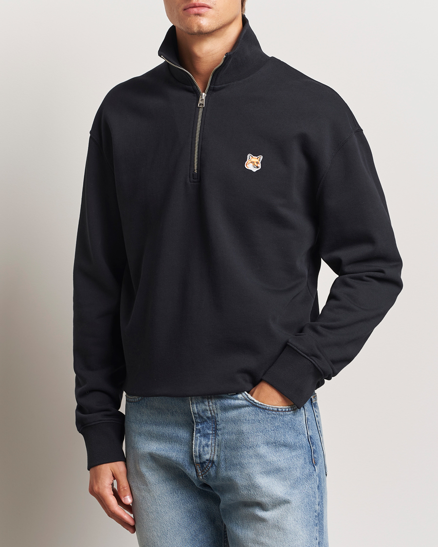 Herre |  | Maison Kitsuné | Fox Head Half Zip Sweatshirt Black