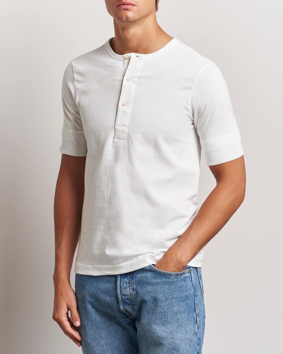 Herre |  | Merz b. Schwanen | Short Sleeve Organic Cotton Henley White