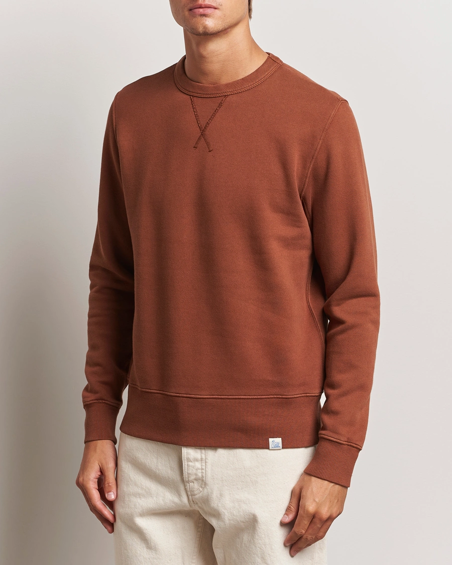 Herre |  | Merz b. Schwanen | Vintage Fleece Crew Neck Sweatshirt Chestnut