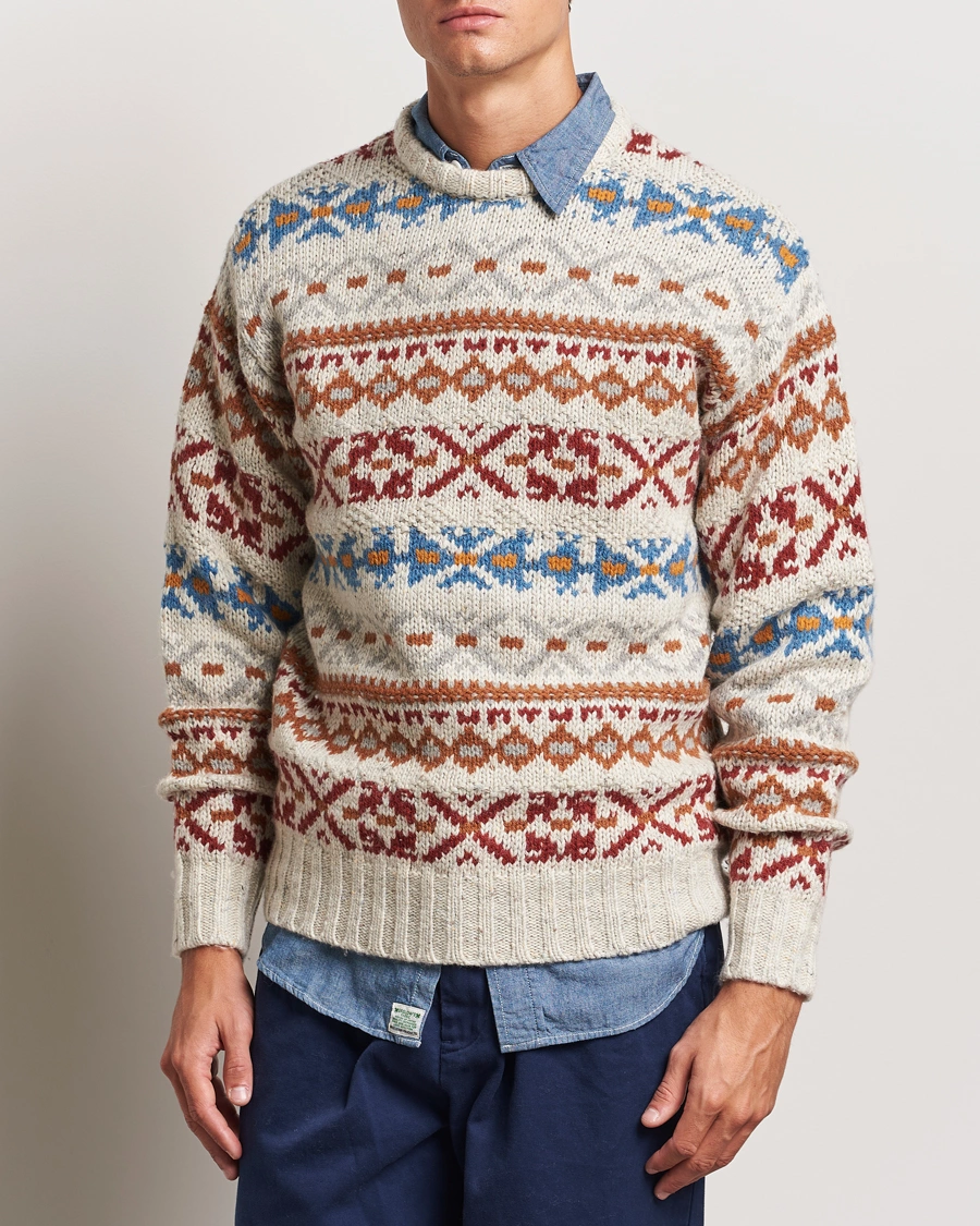 Herre |  | BEAMS PLUS | Fair Isle Crew Neck Sweater Off White