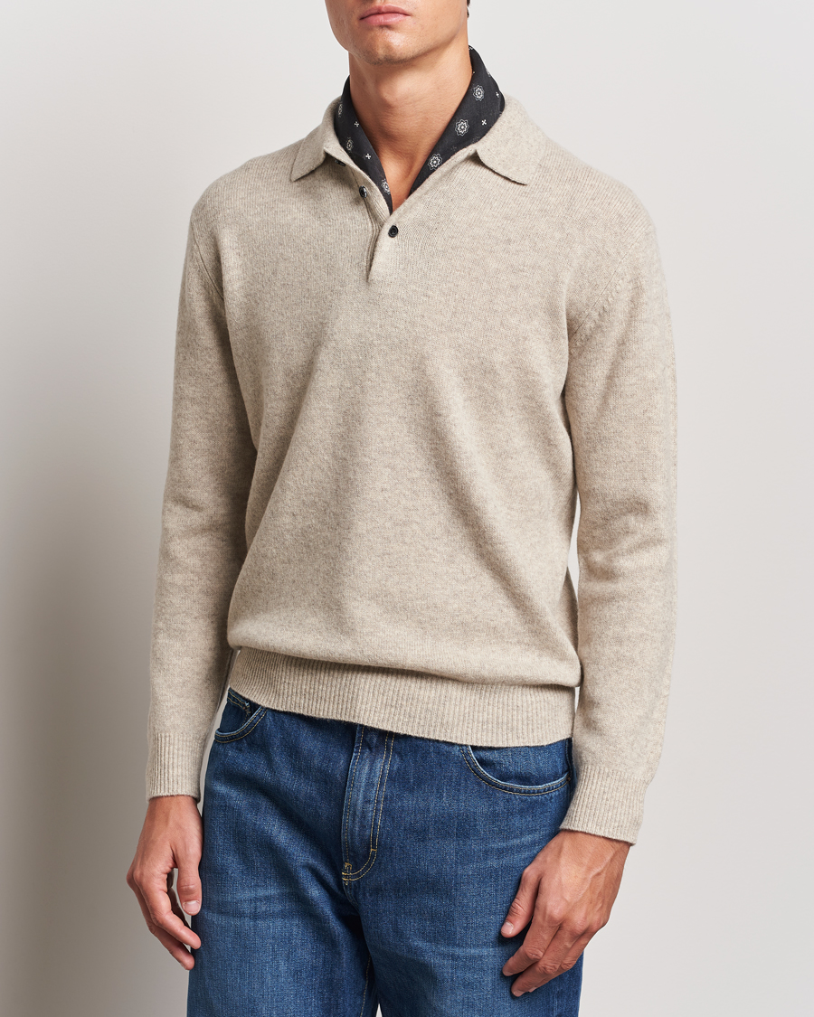 Herre |  | BEAMS PLUS | Long Sleeve Knitted Polo Beige