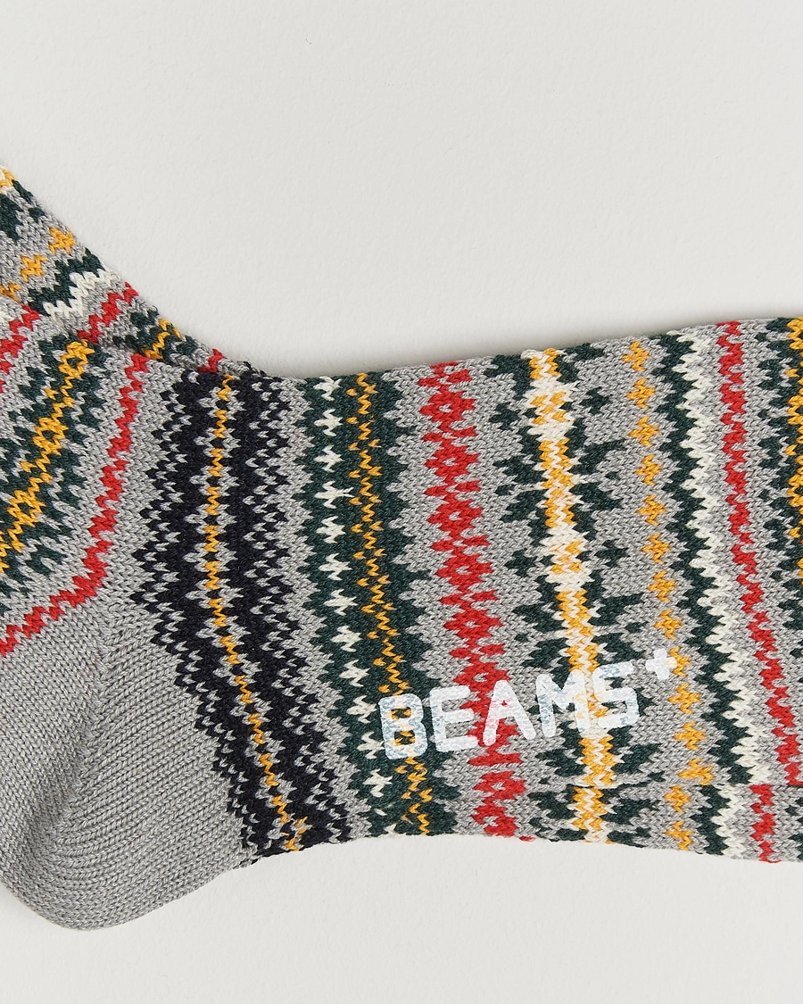 Herre |  | BEAMS PLUS | Fair Isle Socks Grey