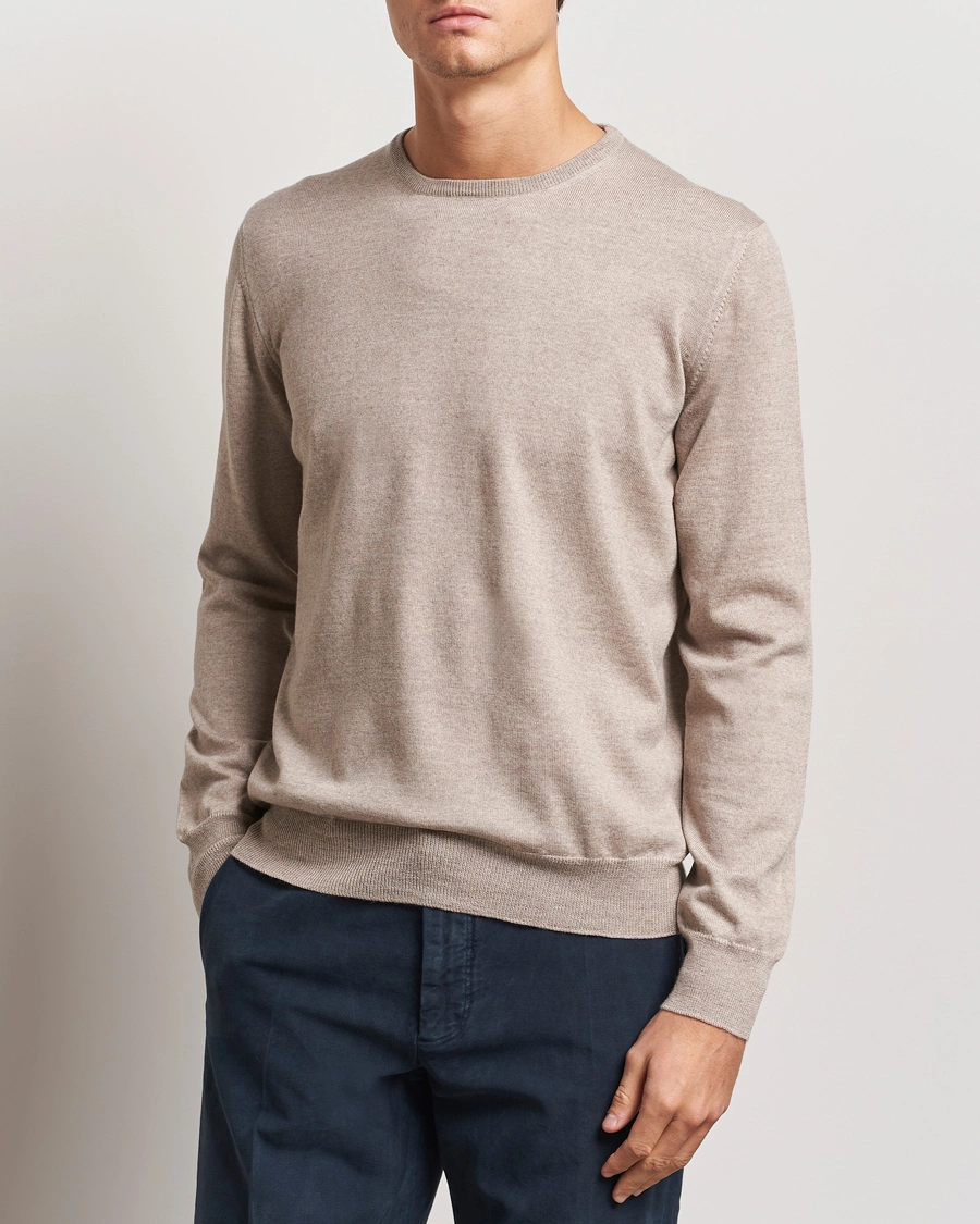 Herre |  | Gran Sasso | Merino Fashion Fit Crew Neck Pullover Light Beige