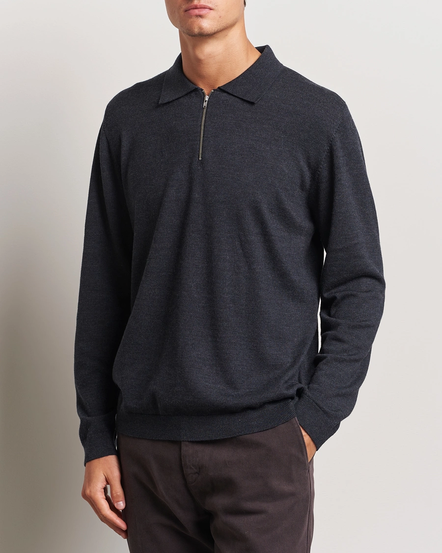 Herre | Half-zip | A Day\'s March | Thompson Merino Half-Zip Polo Anthracite